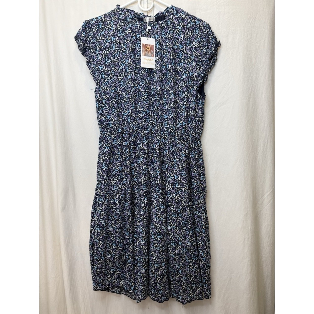 Kirundo Dress Size Large‎ Floral Ruffle Flowy Smoke Neck Elastic Waist NWT